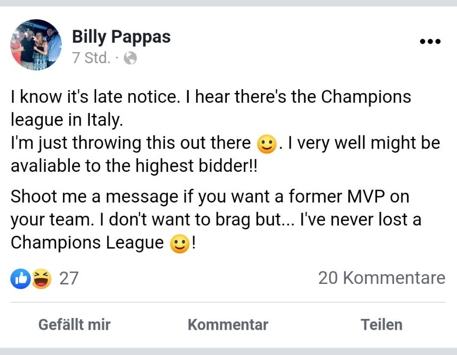 The post of Billy Pappas (source: Facebook).