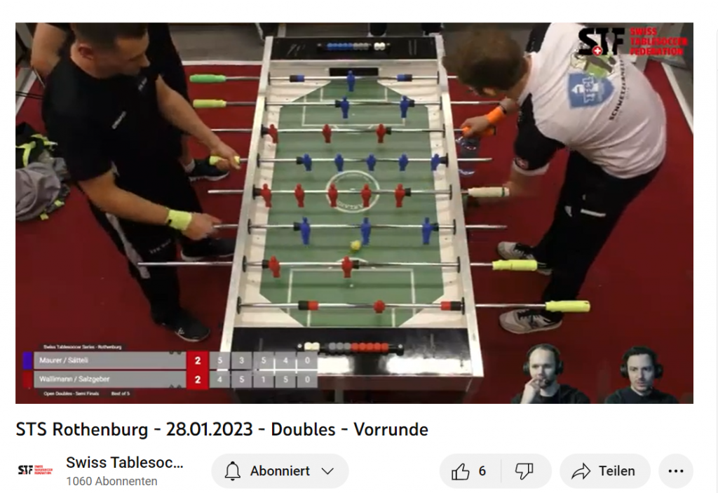 Ein Screenshot aus dem Livestream von Swiss Tablesoccer auf Youtube, da reinzuschauen lohnt sich auf jeden Fall! Wenn du den nicht kennst kannst du das HIER machen. 